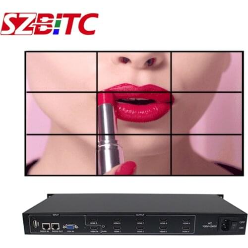 SZBITC 3x3 Video Wall Controller HD Splitter 1 in 9 out DVI VGA USB Audio Video Wall Processor 180 Rotate With Remote Control