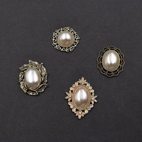 10 Pieces Vintage Metal Pearl Rhinestone Buttons Ornament Handmade Apparel Accessories DIY Jewelry Findings