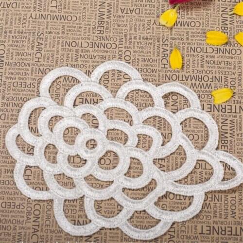 2pc Black Ivory Flower hollow out Floral Lace Fabric Sewing Trim Wedding Dress Applique 15X 11cm BD0051
