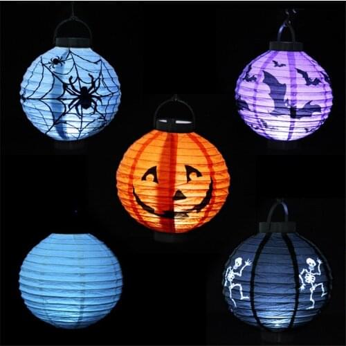 2pcs Pumpkin Lighted Paper Lanterns Spider Bat Skull Lanterns Halloween Decoration Party Supplies Free Shipping