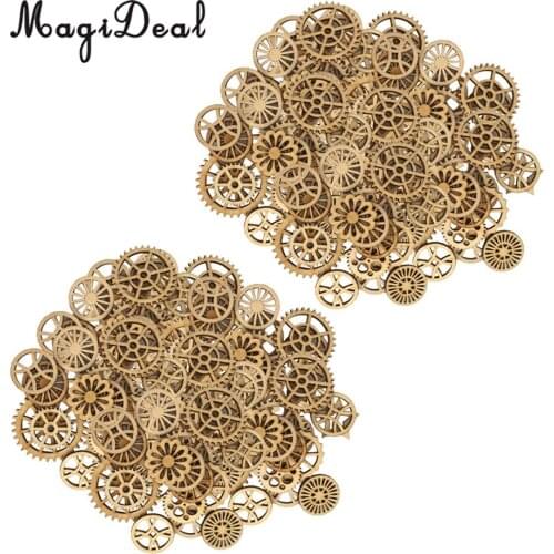 200 Pieces Assorted Size Wooden Gear Craft Embellishment Gift Tag Wood Ornaments for Scrapbooking Painting Drawing Craft 25-50mm