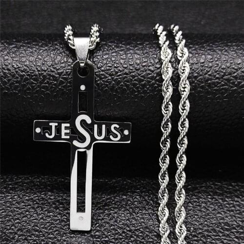 2021 Catholicism Cross Stainless Steel Chain Necklaces for Women/Men Silver Color Necklace Jewelry bijoux femme NXS05