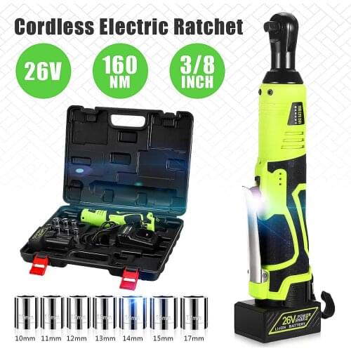 3/8" Electric Ratchet Wrench Rechargeable Cordless Electric Wrench 160N.m Power Tool with 26V Lithium-Ion Battery Charger Kit
