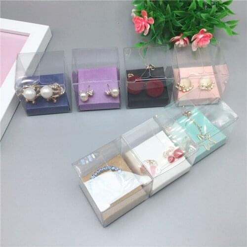 50pcs 4x4x4cm Plastic Boxes + 50pcs Earring Card, Clear PVC Packaging Box to display Earring/Ring/Craft/Candy