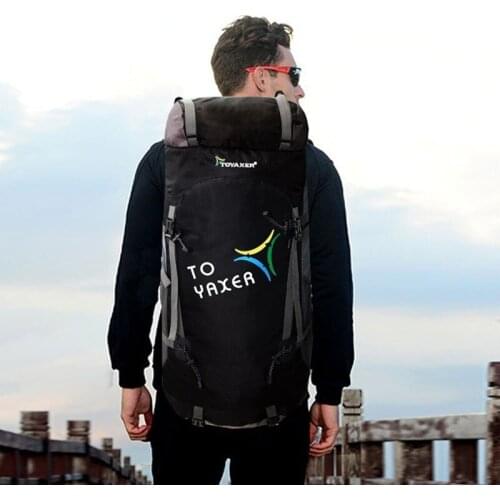 55L Large Capacity Backpack Outdoors Hiking Camping 600D Nylon Waterproof Dry Bag Free Rain Cover Travel Big Pocket PU Rucksack