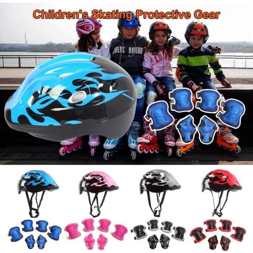 7pcs/set Kids Safety Helmet Knee Elbow Pad Sets Children Cycling Skate Bicycle Helmet Protection Safety Guard Sports Accessories