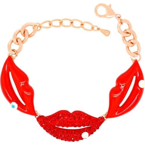 W169 Blazing Red Lips Chain Bracelet Women Gold Color Jewelry Bracelet Wholesale 2017 New Designs Mothers Day Gift