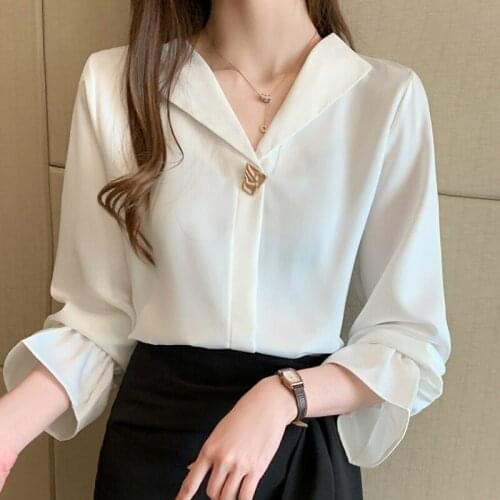 Womens Tops And Blouses V-neck Chiffon Blouse Shirt Fashion Woman Bouses 2021 Ladies Tops Blusas Long Sleeve Blouse Women C640
