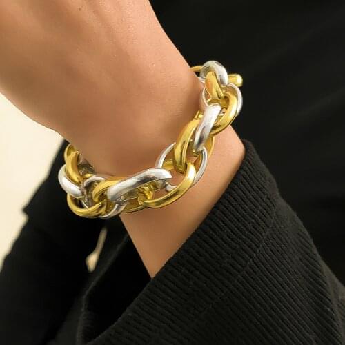 Boho Punk Heavy Metal Chunky Chain Bracelet Bangle Women Men Steampunk Hollow Bracelets Friend Couple Jewelry