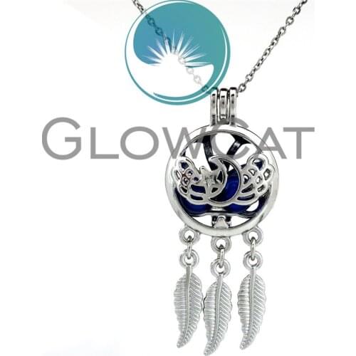 KK760 Moon Star Wings Dream Catcher Pendant Necklaces Oyster Pearl Cage Aromatherapy Locket Beads Cage Stainless Chains Necklace
