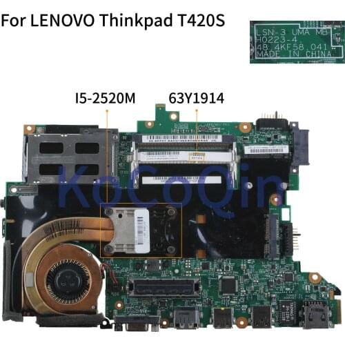 KoCoQin Laptop motherboard For LENOVO Thinkpad T420S Core I5-2520M Mainboard 63Y1914 H0223-4 48.4KE58.041 QM67