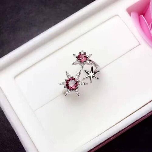 Natural Garnet Red Gemstone S925 Star Ring Fine Fashion Sweet Charming Jewelry for Women Free shipping