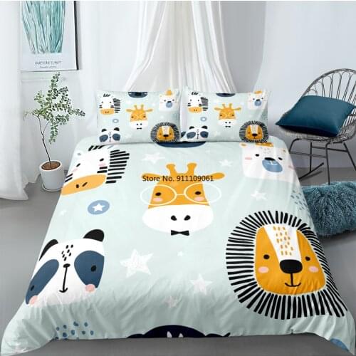 3D Cartoon Printed Bedding Set High Quality Lovely Giraffe Lion Dinosaur Bear Pattern Home Duvet Cover for Children Bedclothes