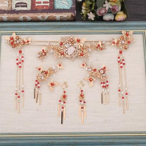 Costume headgear cheongsam Chinese style Phoenix comb hairpins brides crown step swing suit wedding headwear