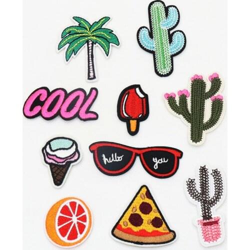 Summer Ice Cream Cactus Patches Stripe Applique Patch Sewing Badge Sticker on Backpack T-shirt Sun Glasses Iron On Patches