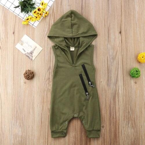 0-24M Summer Toddler ClothingBaby Boy Hooded Newborn Rompers Baby Camouflage Print Sleeveless Zip Jumpsuits Fashion