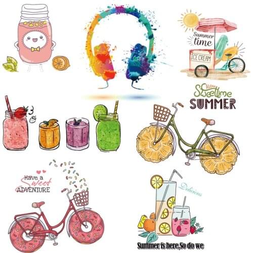 Summer Style Patch Drink Fruit Iron On Transfer For Clothing T-Shirt Bike Thermal Transfers For Clothes Stcikers On Clothes Diy