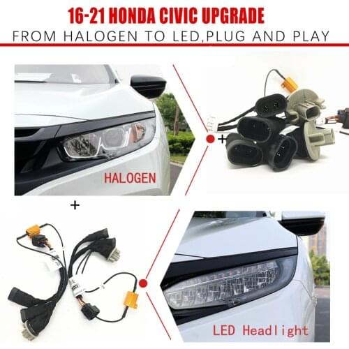 Car Headlight Modification Upgrade Transfer Wire Harness Headlamp Modify For Honda 16-21 CIVIC From Halogen To LED Play And Plug