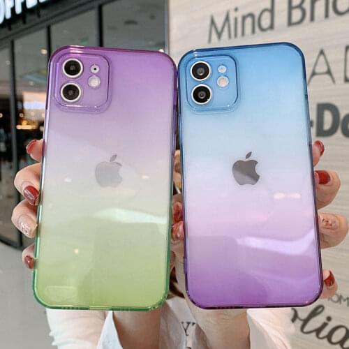 Fashion Gradient Color Soft Phone Case For iPhone 12 Pro Max Mini 11 Pro 7 8 Plus X XS Max XR Transparent Shell Back Cover