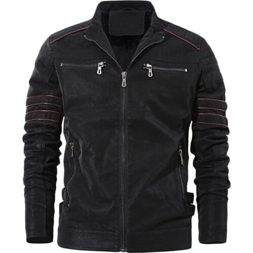 Mens Fashion European size fleece leather jacket autumn and winter wear plus size mens leather blazer men clothing