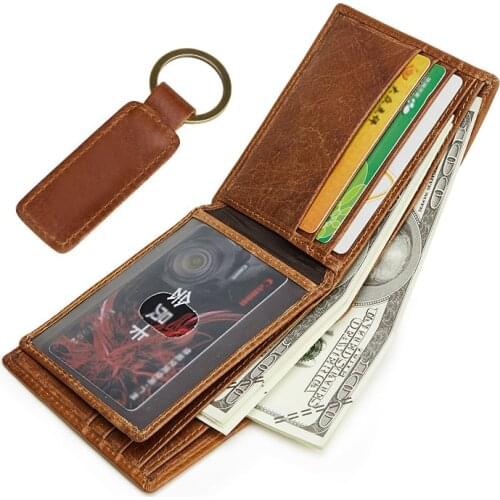 100% Genuine Leather Wallet for Men Short Casual Soild Wallet with Coin Pocket