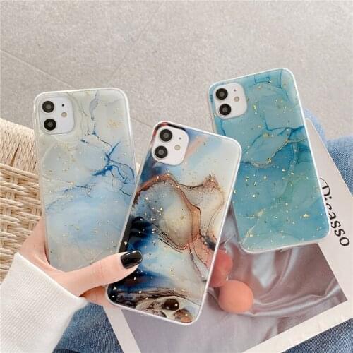 Gold Foil Glitter Dream Galaxy Marble Phone Case For iPhone 12 11 Pro Xs Max X XR 7 8 SE 2020 Plus Soft Silicon Back Cover Girly