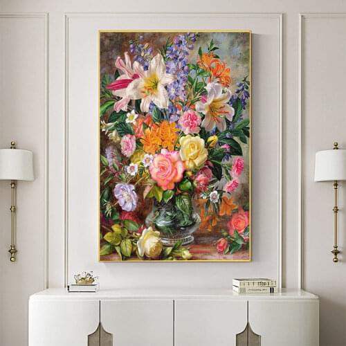 Flowers Drawing Figure DIY Embroidery 11CT Cross Stitch Kits Craft Needlework Set Cotton Thread Printed Canvas Home Room