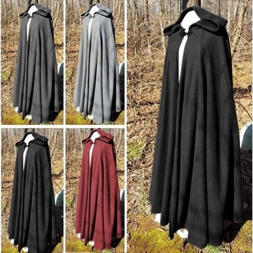 Adult Hooded Cloak Cosplay Medieval Long Cape Halloween Party Carnival Long Mage Witchcraft Wicca Robe Conceal Gown Reenactment