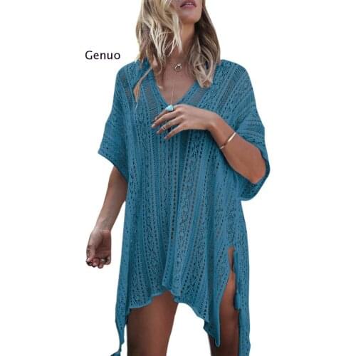 New Beach Cover Up Bikini Crochet Knitted Tassel Tie Beachwear Summer Swimsuit Cover Up Sexy See-Through Beach Dress
