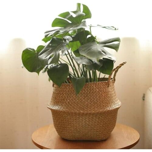 Storage Organizer Handmade Bamboo Foldable Laundry Straw Garden Flower Pot Planter Basket Home Decorates