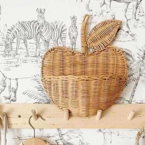 Handwoven Rattan Basket Cute Wall Hanging Storage Bin Organizer Holder