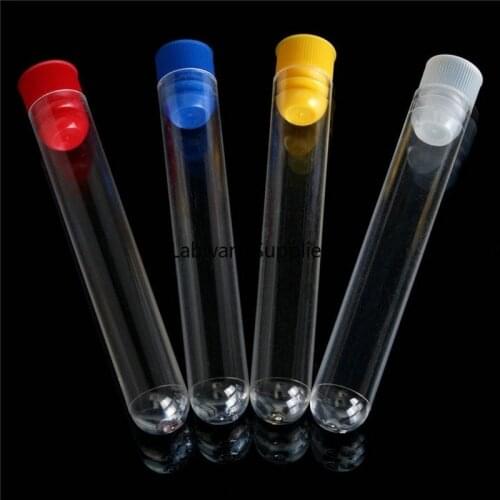 50/100pcs Length 60mm to 150mm Clear Plastic Test Tubes With Plastic Colorful Stopper Push Cap For Experiments