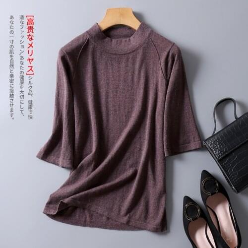 Good Quality 85% Silk 15% Wool High Neck half sleeve pullover Top Sweater M-2XL SG317