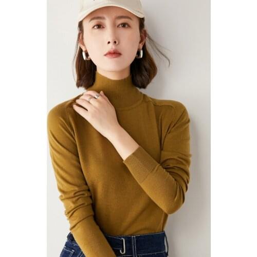 Adishree 2021 woman winter 100% Cashmere sweaters auntmun knitted Pullovers High Quality Warm Female Mock Neck Black cheap top