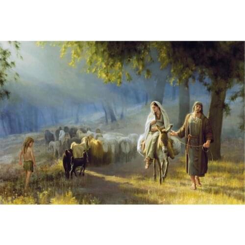 Hand painted Christmas Gift Famous artwork landscape religious oil painting Canvas Journey to Bethlehem modern art wall decor