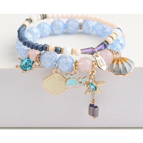 2021 New Summer Vacation Beach Bracelet Shell Little Girl Pendant Burst Bead Sweet Romantic Set Bracelet for women jewelry