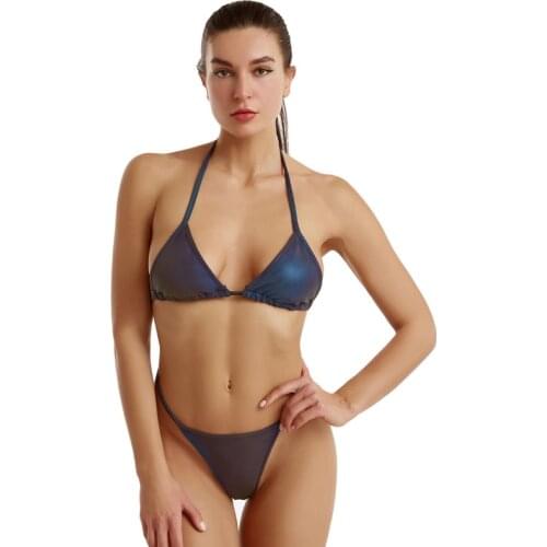 SEXY RAINBOW REFLECTIVE Swimwear Tie Strap Beach Bathing Suit Women Push Up Bra Thong Bikini Sets Split Swimsuit Beachwear XS-XL