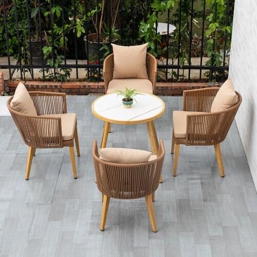 Nordic Creative Beach Chairs Outdoor Furniture PE Rattan Wood Grain Chair Minimalist Set Courtyard Leisure Table Beach Chair