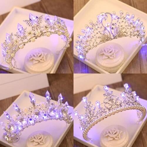 Bridal Wedding Tiara and Crown Led Princess Crown Pearl Rhinestone Crystal 18th Birthday Party 2018 Fashion Hair Jewelry Pageant