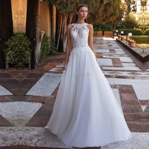 Exquisitely Appliques A Line Wedding Dresses Off the Shoulder Lace Bodice Backless Sleeveless Bridal Gowns Tulle Robe de Mariee