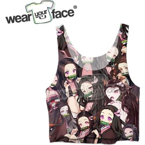 Kawaii ANime Kamado Nezuko 3D All Over Printed Crop Top Summer Casual Street Style Sleeveless Fashion Girls Women Clothing