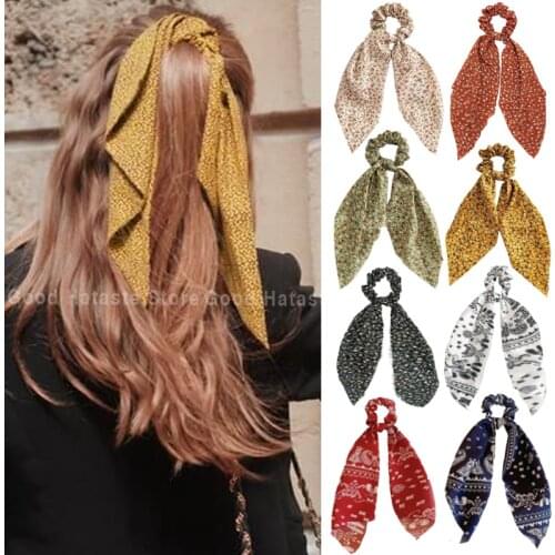 2021 Candy Color Women Hair Scrunchie Bows Ponytail Holder Bow Knot Scrunchy Girl head bands Hair Ties Hairband Hair Accessories