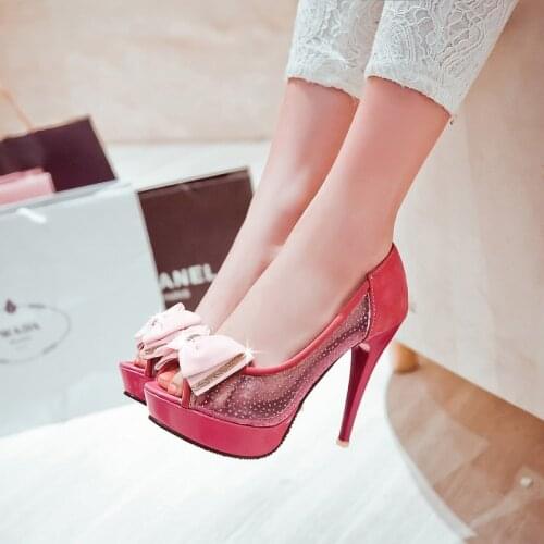 Women shoes high heels zapatos de mujer Mesh (Air mesh) Peep Toe Spring/Autumn Butterfly-knot