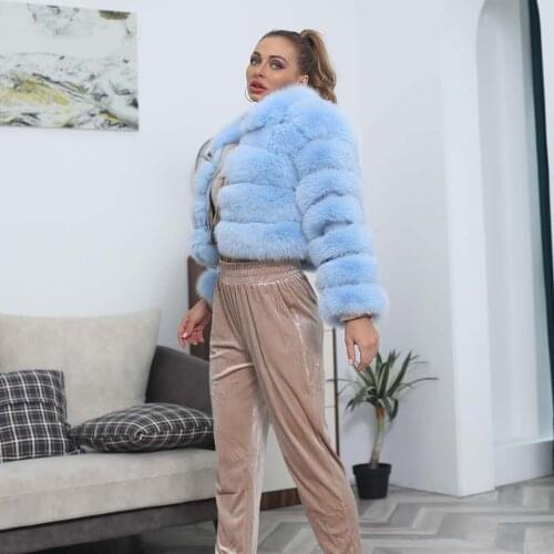 Five Section 100% Natural Real Fox Fur Coat Solid Color Zipper Women Overcoat Custom Made Xxxxxl