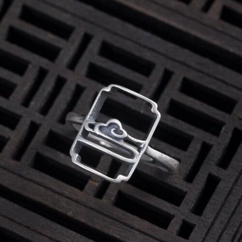 100% 925 Sterling Silver INS Chinese Style Retro Cloud Open Rings For Women Ancient palace Vintage Jewelry
