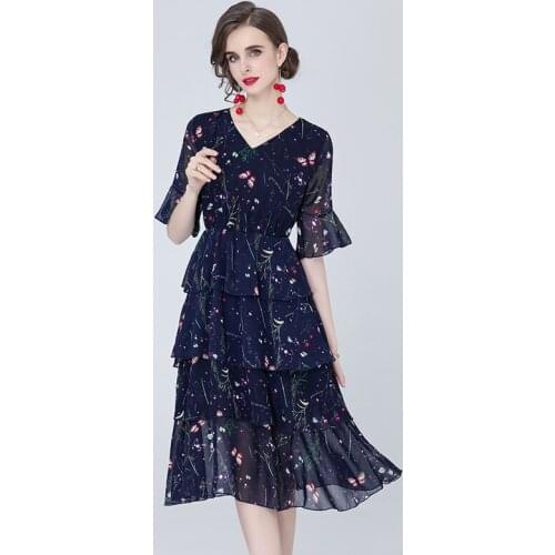 Womens Dress Womens Floral Chiffon Dress Summer New High Waist Womens Summer Dress Women
