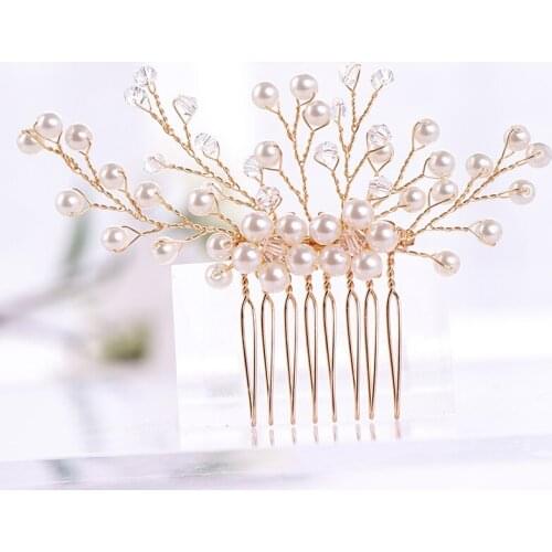 1PCS Rose Gold Color Hair Combs Handmade Pearl Crystal Wedding Hair Jewelry Accessories Elegant Women Bridal Hair Ornament