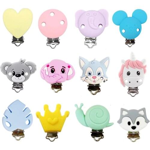 10PCS Round Cartoon Animal Silicone Teether Clip DIY Baby Pacifier Dummy Chain Clip Pacifier Nursing Jewelry Toy Clip