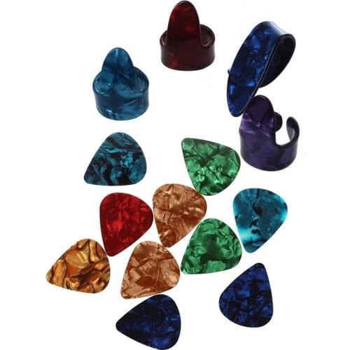 3 Finger Picks + 1 Thumb Pick Plectrums Guitar Plastic & 10 Pcs Stylish Colorful Celluloid Guitar Pick 0.71mm