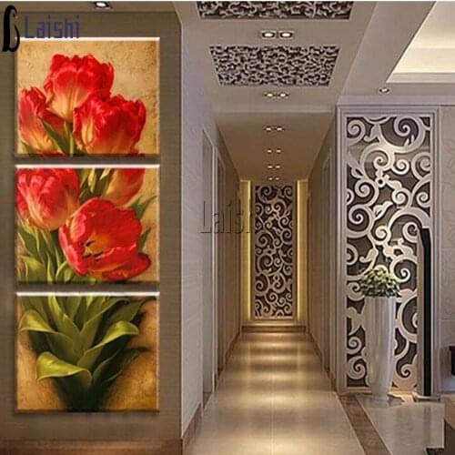 3pcs Tulip flowers diamond painting cross stitch DIY mosaic diamond crystal paintings drill full round diamond embroidery set